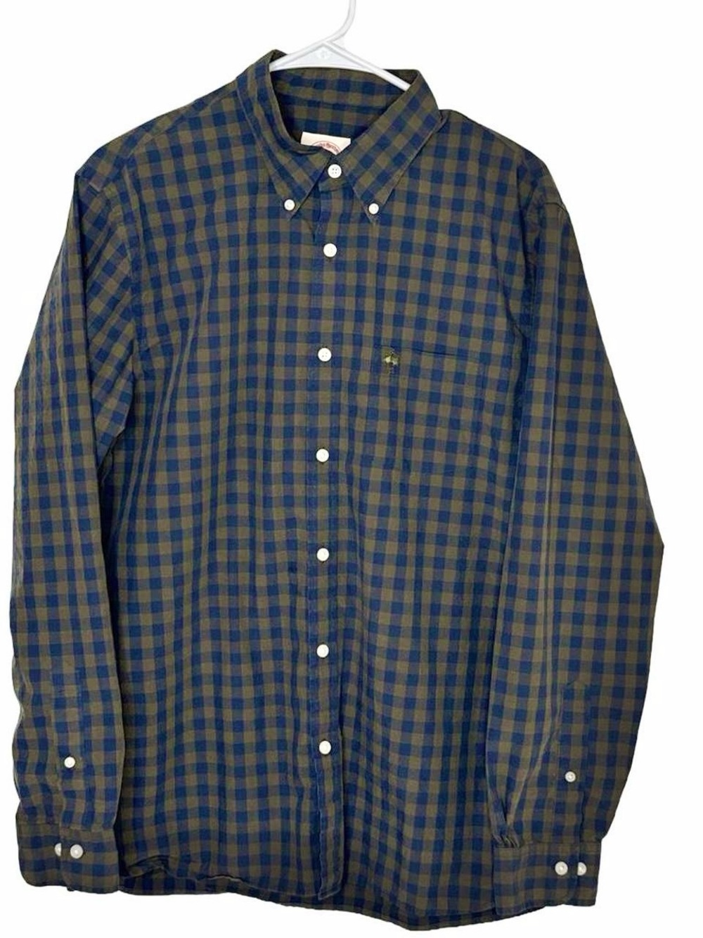 BROOKS BROTHERS Red Fleece Shirt Men’s Large Green Blue Gingham Button-Up Cotton